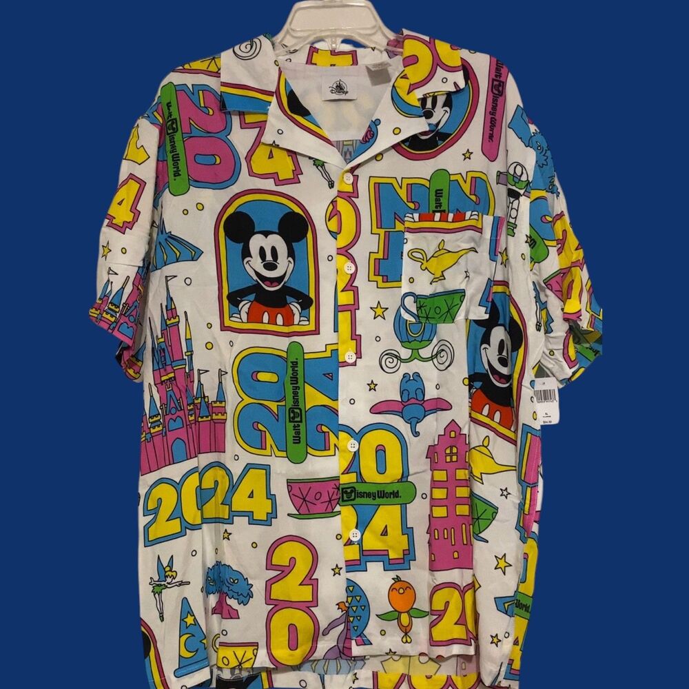 Disney Men’s Shirt XL Walt Disney World 2024 Camp Mickey Figment Button Up NWT